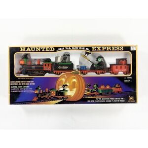 Vintage 1995 New Bright Haunted Halloween Express Train Set Lights Motion Works